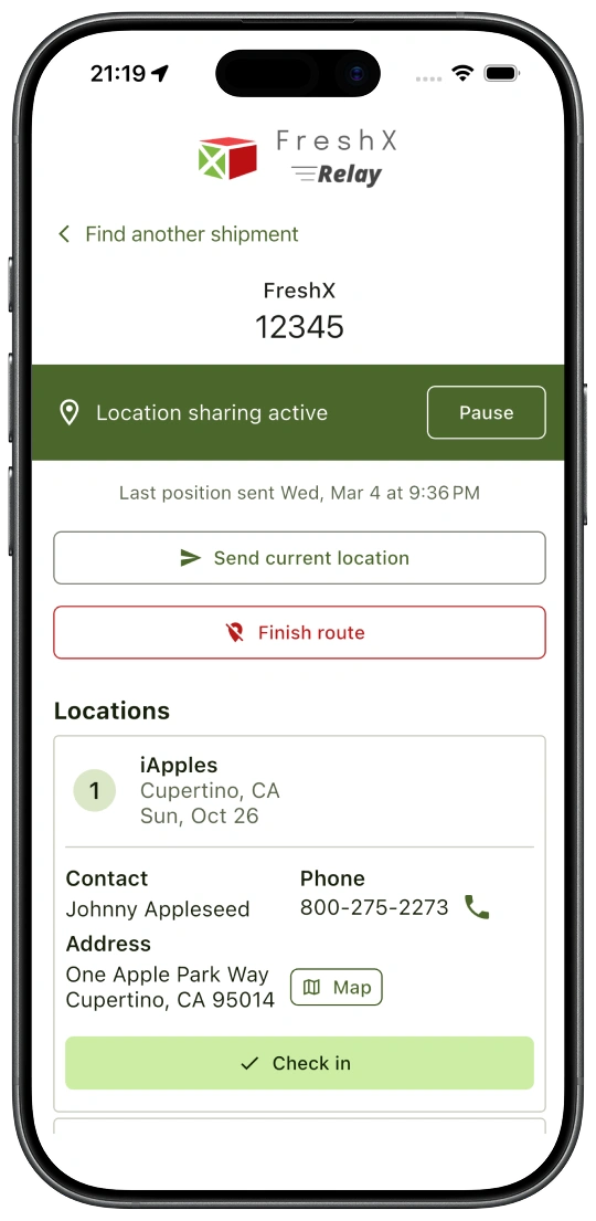 FreshX Relay app on iPhone